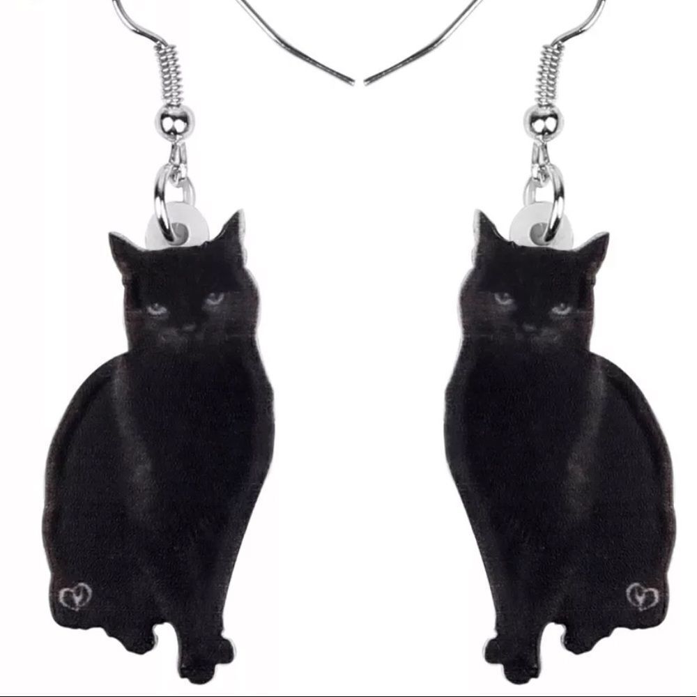 Black Cat Lightweight Earrings Halloween Kitty Goth